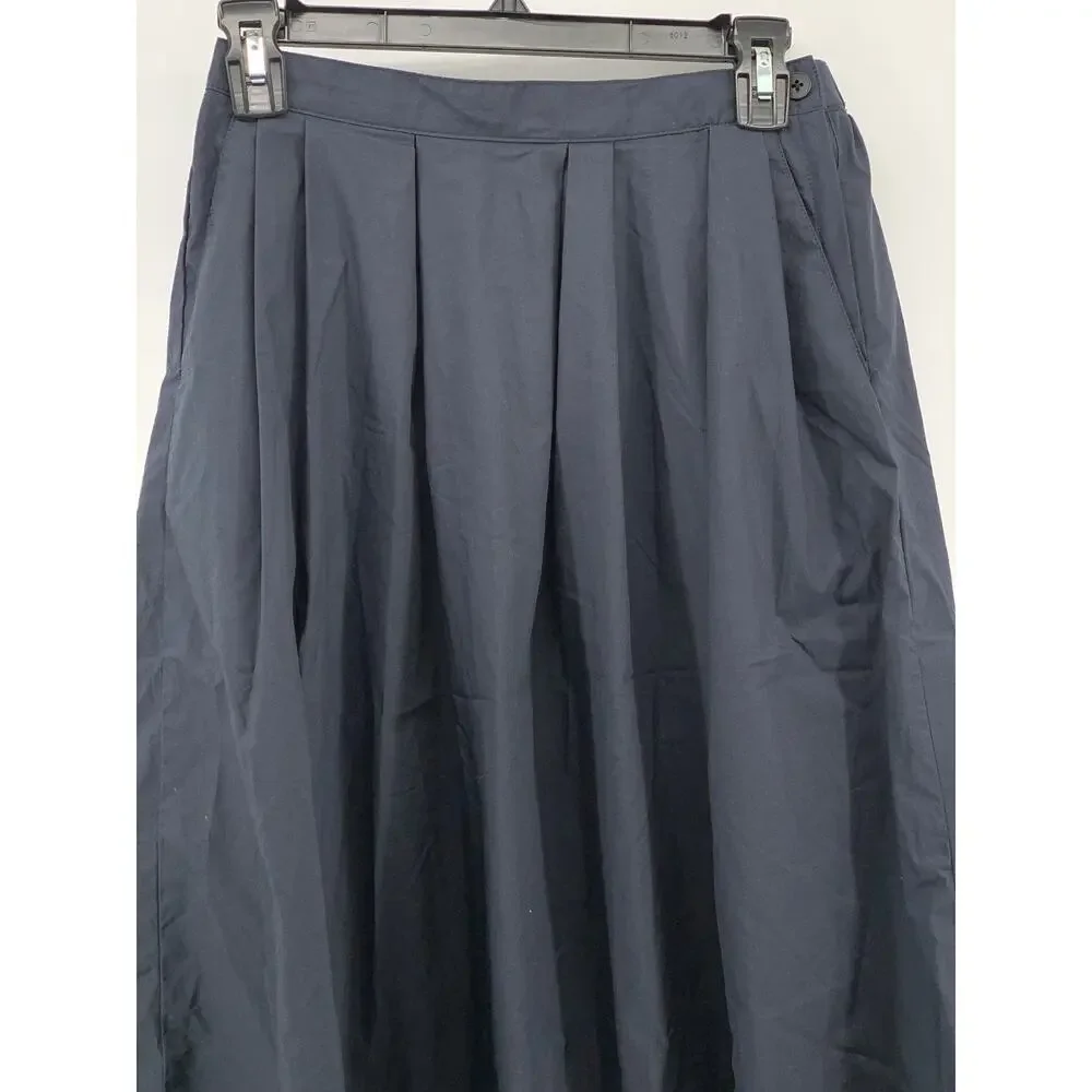 MUJI Women's Navy Blue Elastic-Waist A-Line Relaxed Fit Cotton-Blend Skirt SZ S - Picture 3 of 11